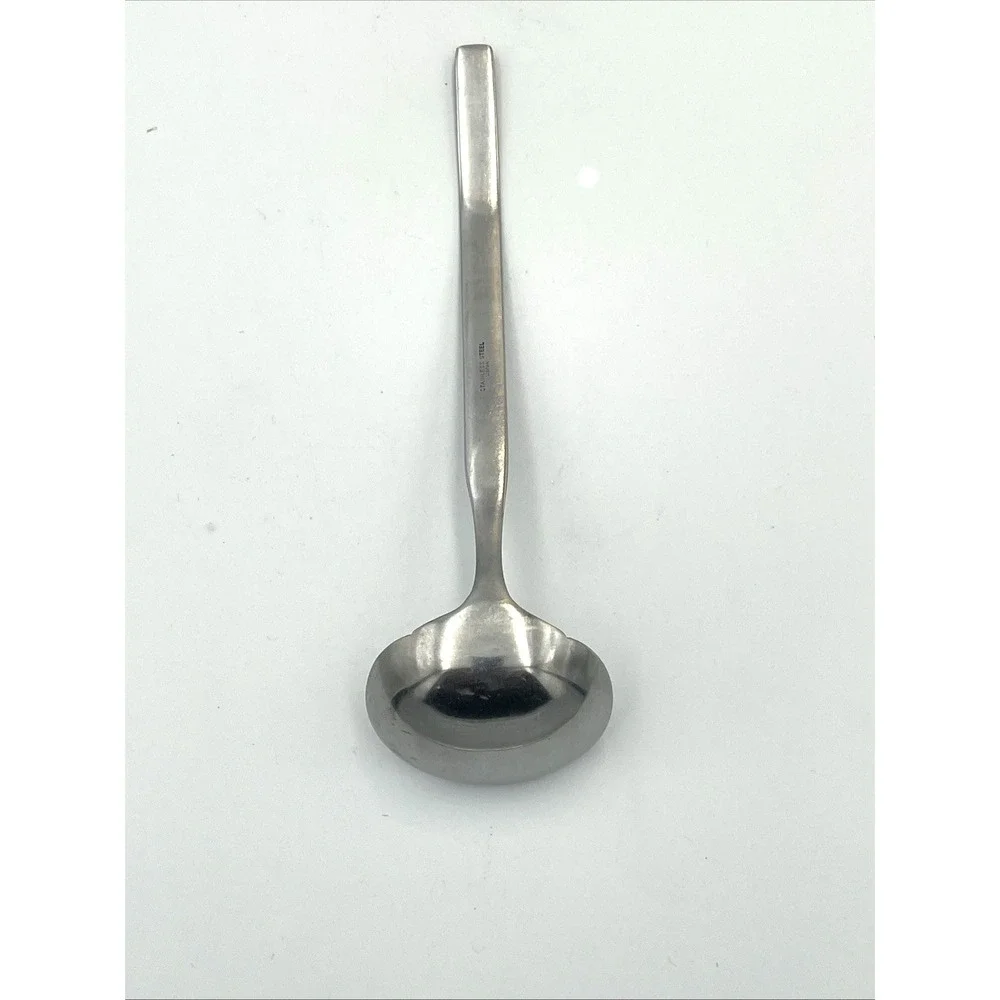 Vintage Stainless Ladle Serving Spoon Flatware Black Accent Floral Japan MCM